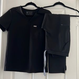 Figs, Small Black Catrina one pocket scrub top, Small Black Yola scrub pants.